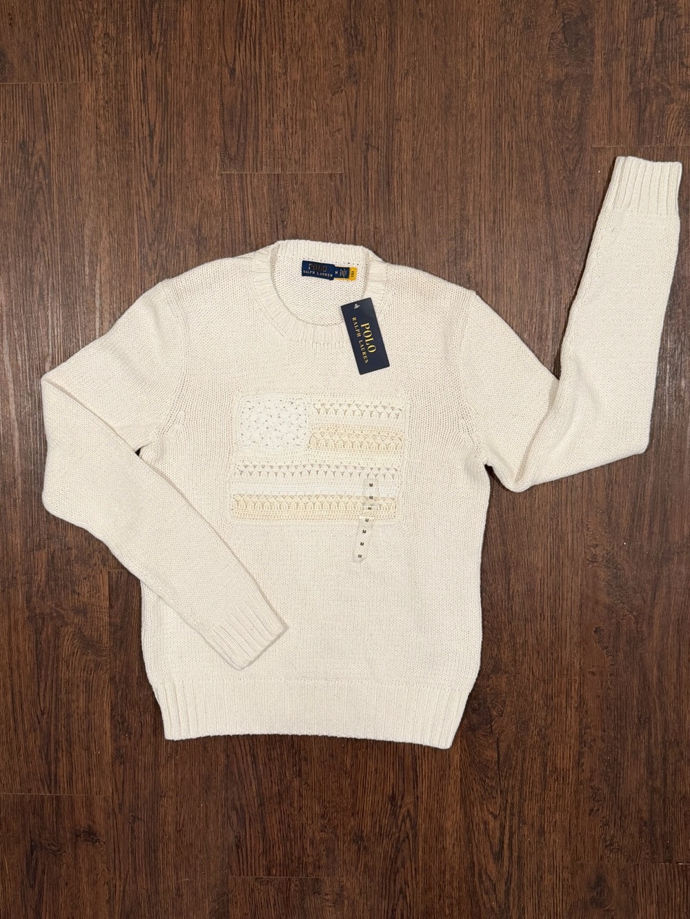 Polo Ralph Lauren white crochet American flag sweater size M - Picture 15 of 16